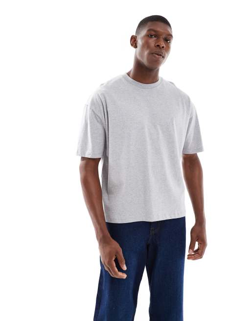 ASOS DESIGN – Kastiges Oversize-T-Shirt in grau meliert mit Getränk-Grafikprint, 2 von 4