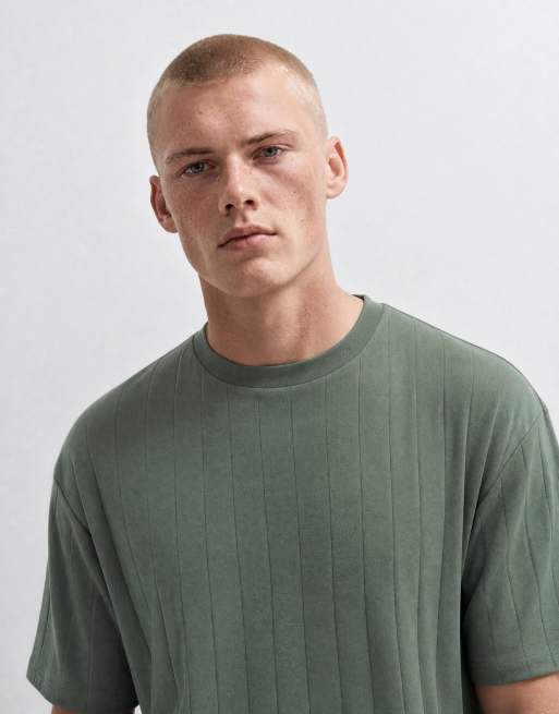 ASOS DESIGN – Kastiges Oversize-T-Shirt in Grün mit breiter Rippenstruktur, 9 von 10