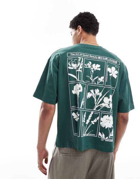 ASOS DESIGN – Kastiges Oversize-T-Shirt in Grün mit floralem Grafikprint - view 1