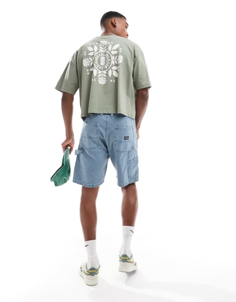 ASOS DESIGN – Kastiges Oversize-T-Shirt in Grün mit Rückenprint - view 1