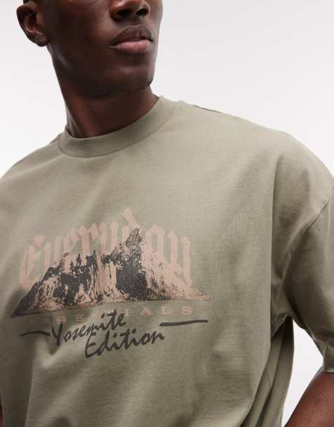 ASOS DESIGN – Kastiges Oversize-T-Shirt in Grün mit Yosemite-Grafik - view 1