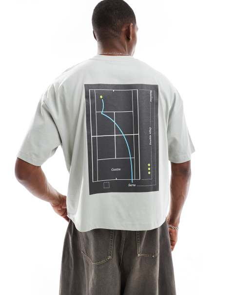 ASOS DESIGN – Kastiges Oversize-T-Shirt in Hellgrau mit Grafik am Rücken - view 1