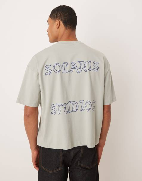ASOS DESIGN – Kastiges Oversize-T-Shirt in Hellgrau mit Textgrafik auf der Vorder- und Rückseite - view 1