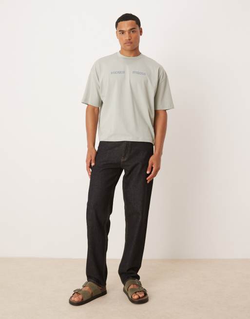 ASOS DESIGN – Kastiges Oversize-T-Shirt in Hellgrau mit Textgrafik auf der Vorder- und Rückseite, 4 von 4