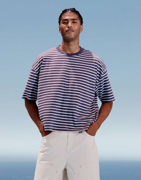ASOS DESIGN – Kastiges Oversize-T-Shirt in Marineblau-Weiß gestreift - view 1