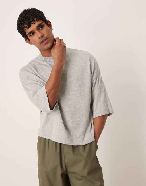 ASOS DESIGN – Kastiges Oversize-T-Shirt in meliertem Grau mit Rundhalsausschnitt