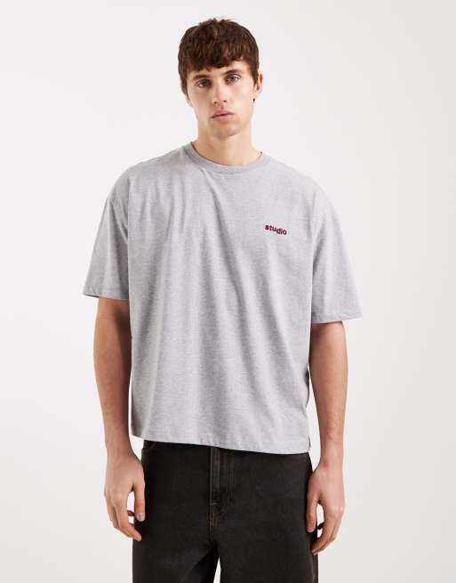 ASOS DESIGN – Kastiges Oversize-T-Shirt in meliertem Grau mit Schriftzug-Print, 3 von 5