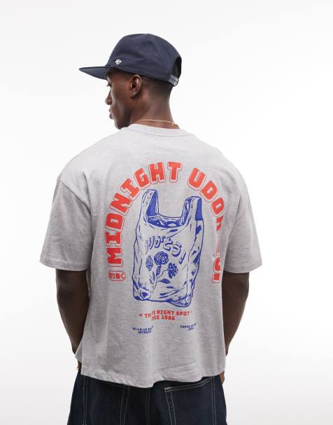 ASOS DESIGN – Kastiges Oversize-T-Shirt in meliertem Grau mit Schriftzug-Print - view 1