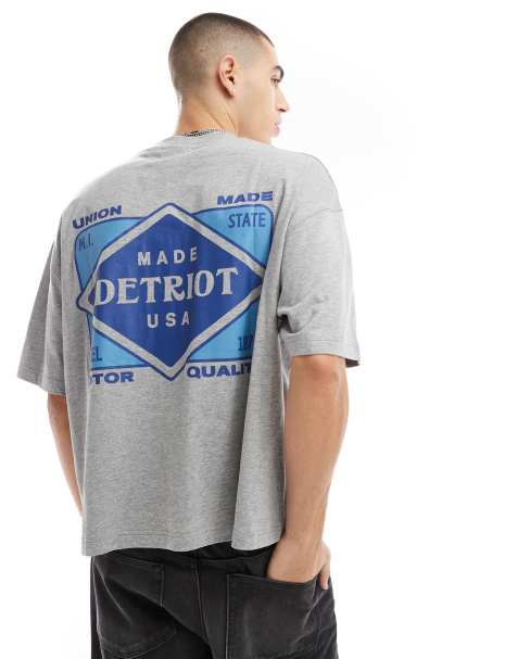 ASOS DESIGN – Kastiges Oversize-T-Shirt in meliertem Grau mit Workwear-Rückenprint - view 1