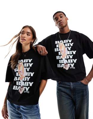 ASOS DESIGN - Kastiges Oversize-T-Shirt in Schwarz mit „Baby" Spice Girls-Print