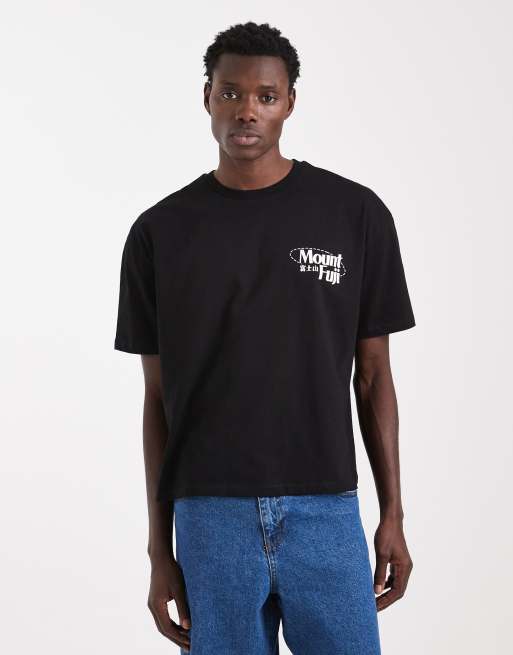ASOS DESIGN – Kastiges Oversize-T-Shirt in Schwarz mit Berg-Rückenprint, 3 von 5
