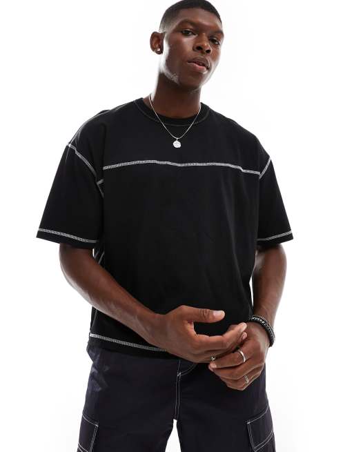 ASOS DESIGN – Kastiges Oversize-T-Shirt in Schwarz mit Kontrastnaht