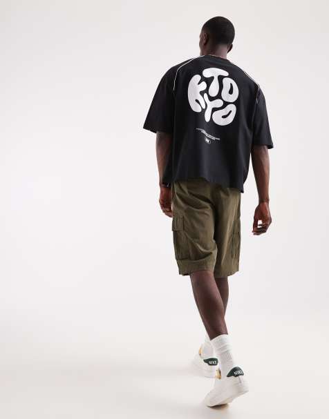 ASOS DESIGN – Kastiges Oversize-T-Shirt in Schwarz mit Kyoto-Print - view 1