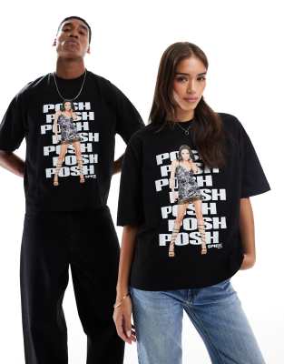 ASOS DESIGN - Kastiges Oversize-T-Shirt in Schwarz mit „Posh" Spice Girls-Print