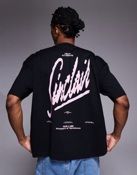 ASOS DESIGN – Kastiges Oversize-T-Shirt in Schwarz mit Text-Grafikprint - view 1