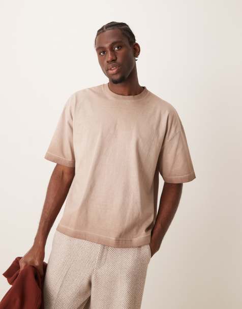 ASOS DESIGN – Kastiges Oversize-T-Shirt in verwaschenem Beige mit Pigmentfärbung - view 1