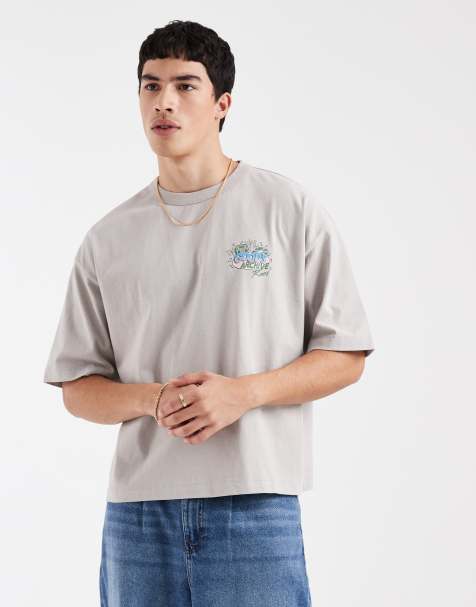 ASOS DESIGN – Kastiges Oversize-T-Shirt in verwaschenem Grau mit Musik-Grafikprint im Retro-Design - view 1