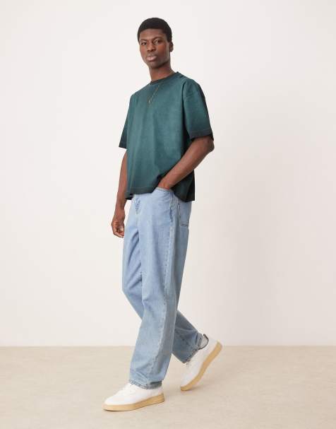 ASOS DESIGN – Kastiges Oversize-T-Shirt in verwaschenem Grün mit Pigmentfärbung - view 1
