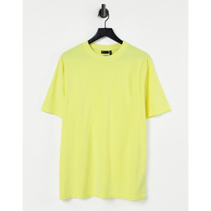 DESIGN – Kastiges Oversize-T-Shirt in verwaschenem Neongelb