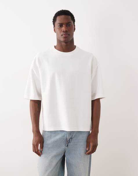 ASOS DESIGN – Kastiges Oversize-T-Shirt in Weiß mit breiter Rippstruktur - view 1