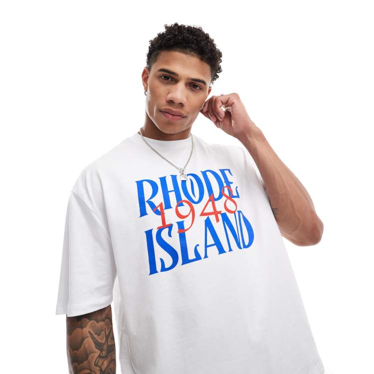 ASOS DESIGN Kastiges Oversize T Shirt in WeiB mit Brust Print ASOS