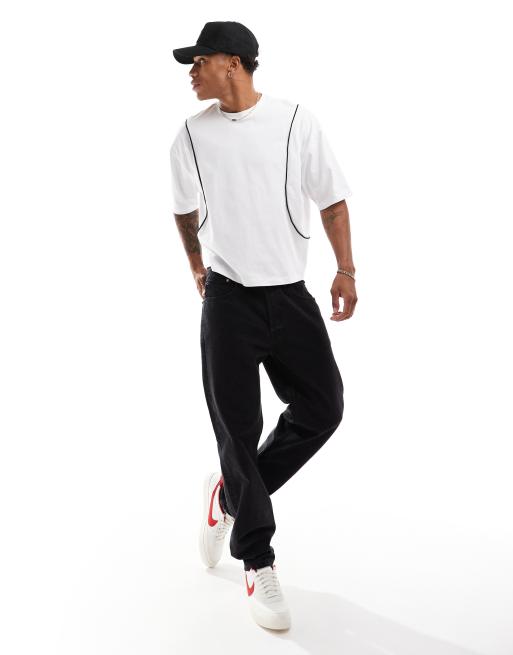 ASOS DESIGN – Kastiges Oversize-T-Shirt in Weiß mit farblich abgesetzten Paspelnähten , 4 von 4