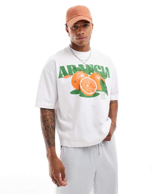 ASOS DESIGN – Kastiges Oversize-T-Shirt in Weiß mit Frucht-Grafik