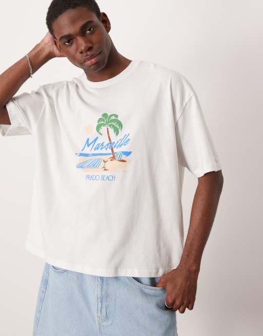 ASOS DESIGN – Kastiges Oversize-T-Shirt in Weiß mit hohem Sommer-Print, 3 von 4