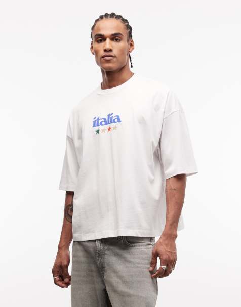 ASOS DESIGN – Kastiges Oversize-T-Shirt in Weiß mit „Italien“-Fußball-Grafik - view 1