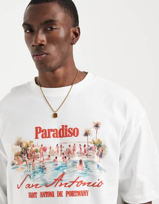 ASOS DESIGN – Kastiges Oversize-T-Shirt in Weiß mit Pool-Grafik am Rücken, 2 von 5