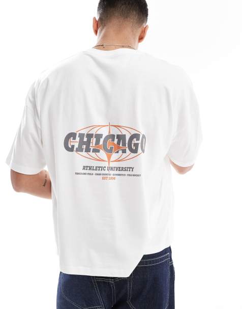 ASOS DESIGN – Kastiges Oversize-T-Shirt in Weiß mit überschnittenen Schultern und City-Print - view 1