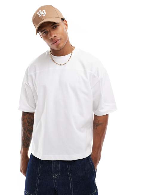 ASOS DESIGN – Kastiges Oversize-T-Shirt in Weiß mit Ziernähten