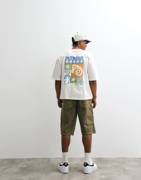 ASOS DESIGN – Kastiges Oversize-T-Shirt in Wollweiß mit abstraktem Grafikprint auf dem Rücken - view 1
