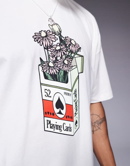 ASOS DESIGN – Kastiges Oversize-T-Shirt in Wollweiß mit Blumen-Print, 3 von 4