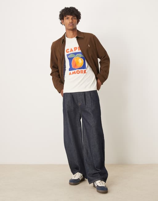 ASOS DESIGN – Kastiges Oversize-T-Shirt in Wollweiß mit Obst-Print auf der Vorderseite