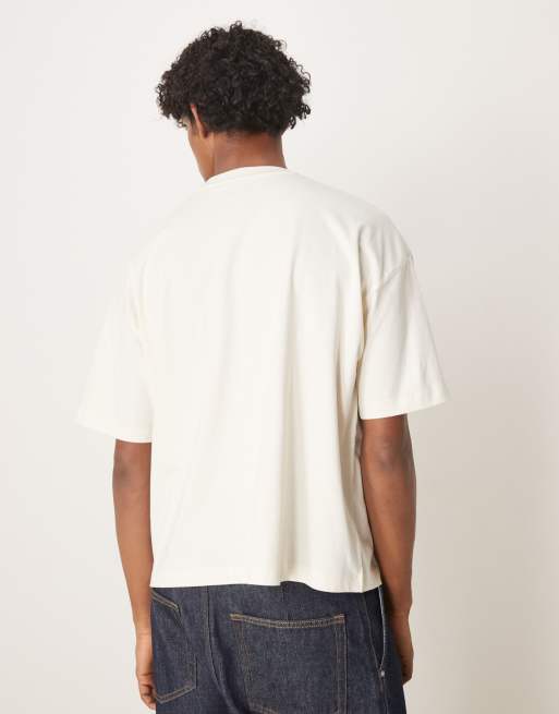 ASOS DESIGN – Kastiges Oversize-T-Shirt in Wollweiß mit Obst-Print auf der Vorderseite