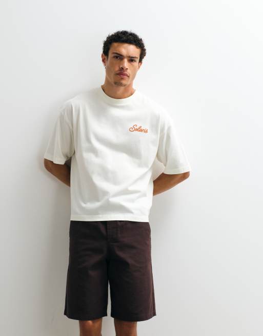 ASOS DESIGN – Kastiges Oversize-T-Shirt in Wollweiß mit Sommer-Stickerei, 5 von 7