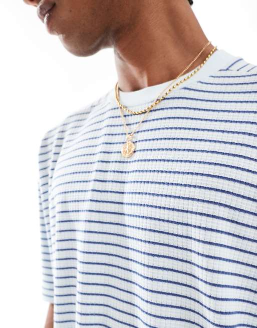 ASOS DESIGN – Kastiges Oversize-T-Shirt mit Streifen in Blau und Wollweiß, 4 von 4