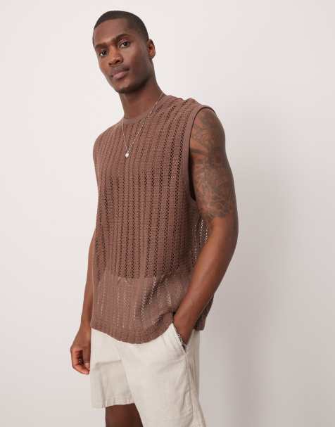 ASOS DESIGN – Kastiges Oversize-Tanktop aus Häkelstoff in Braun - view 1