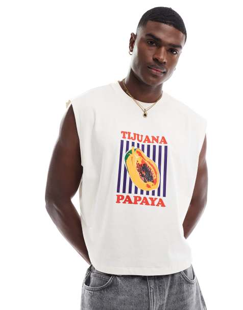 ASOS DESIGN – Kastiges Oversize-Tanktop in Cremeweiß mit Früchtegrafik - view 1