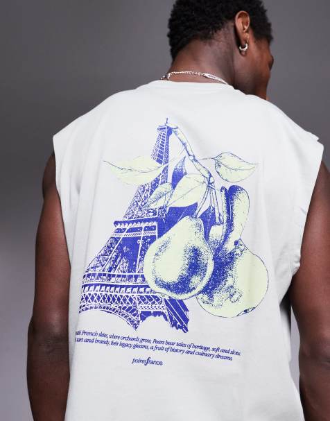 ASOS DESIGN – Kastiges Oversize-Tanktop in Hellgrau mit Obst-Grafik mit Parismotiv - view 1