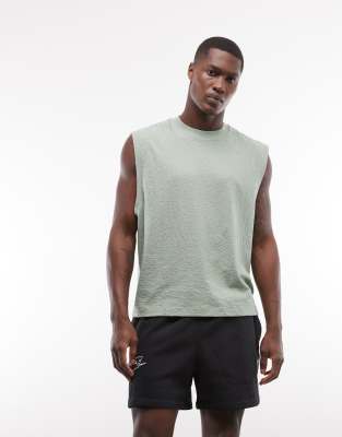 Kastiges Oversize-Tanktop in Salbeigrün mit Jacquard-Struktur Grün S