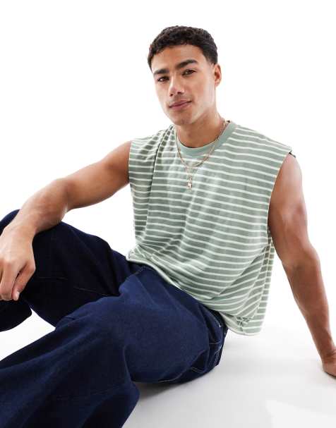 ASOS DESIGN – Kastiges Oversize-Tanktop in Salbeigrün und Weiß - view 1