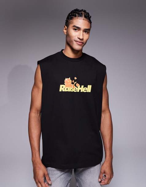 ASOS DESIGN – Kastiges Oversize-Tanktop in Schwarz mit Text-Grafikprint - view 1