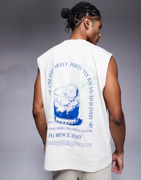 ASOS DESIGN – Kastiges Oversize-Tanktop in Tofu mit plastischem Rückenprint - view 1
