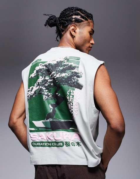 ASOS DESIGN – Kastiges Oversize-Trägertop in Grau mit Grafikprint am Rücken - view 1