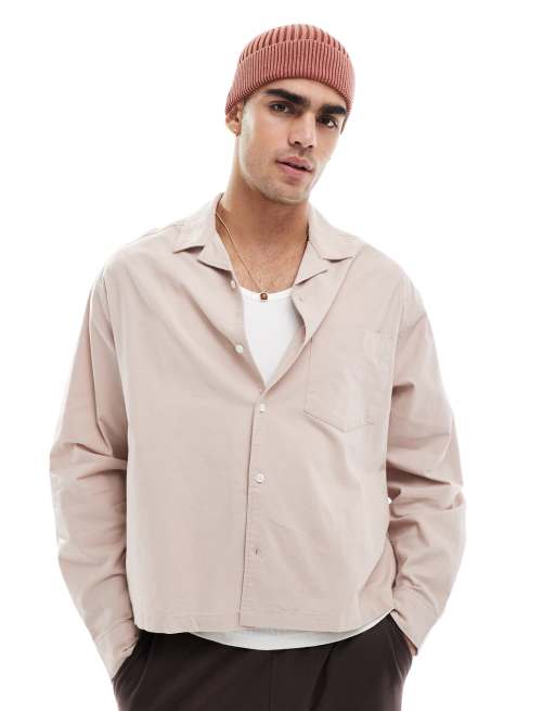 ASOS DESIGN – Kastiges Oxford-Cordhemd in Steinbeige mit Oversize-Schnitt