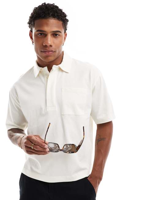 ASOS DESIGN – Kastiges Polohemd in Ecru mit lockerem Schnitt