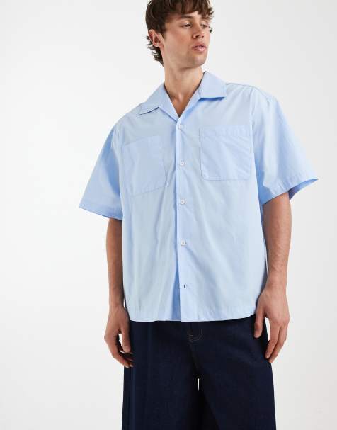 ASOS DESIGN – Kastiges Popeline-Hemd in Hellblau mit Reverskragen - view 1