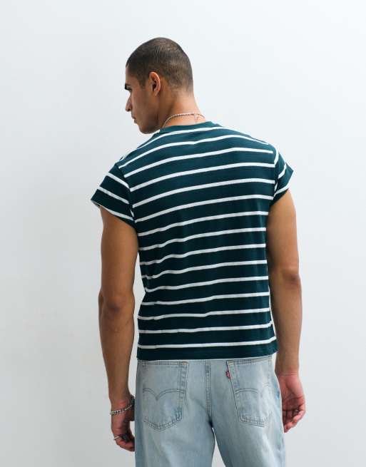 ASOS DESIGN – Kastiges Regular-Fit-T-Shirt in gestreiftem Grün mit Kappärmeln, 4 von 5